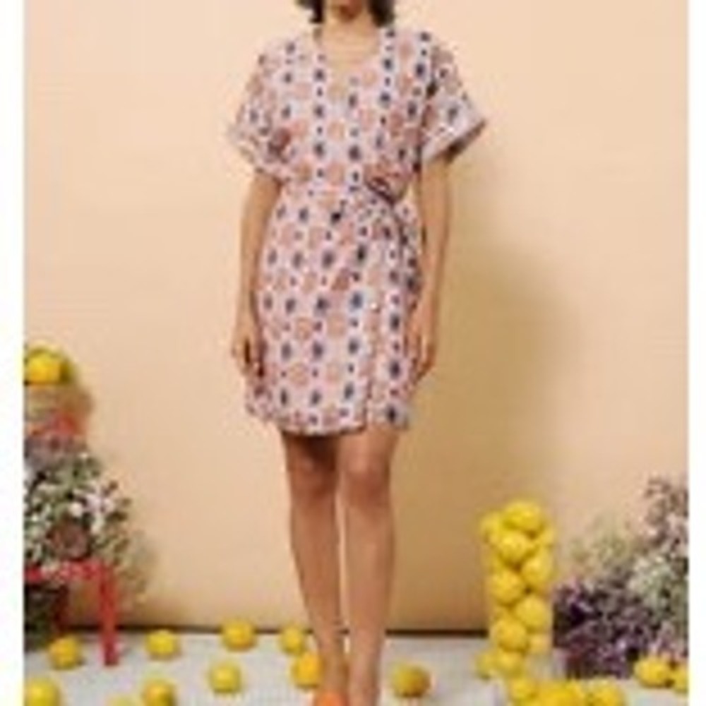 FRNCH‎ Alyha Soliel Wrap Dress Geometric Print Short Sleeve Tie Waist XS NWOT